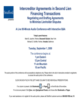 Intercreditor Agreements in Second Lien Financing Transactions