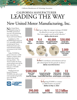 LEADING the WAY New United Motor Manufacturing, Inc