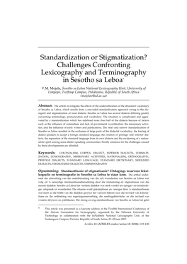 Challenges Confronting Lexicography and Terminography in Sesotho Sa Leboa* V.M