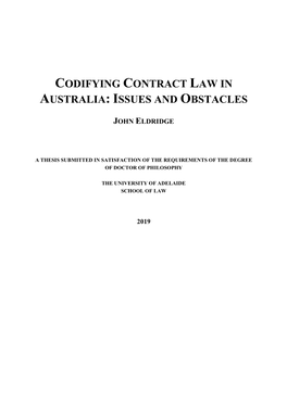 Codifying Contract Law in Australia: Issues and Obstacles