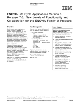 ENOVIA Life Cycle Applications Version 5 Release 7.0: New Levels of Functionality and Collaboration for the ENOVIA Family of Products