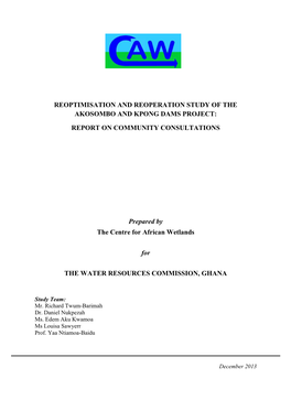 Reoptimisation and Reoperation Study of the Akosombo and Kpong Dams Project