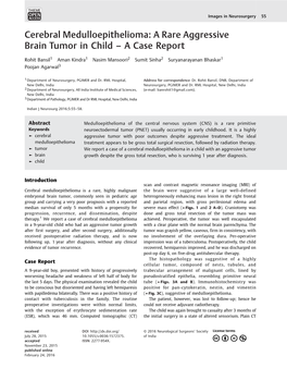 Cerebral Medulloepithelioma: a Rare Aggressive Brain Tumor in Child – a Case Report