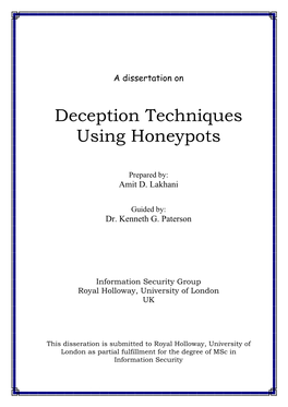 Deception Techniques Using Honeypots