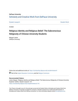 Religious Identity and Religious Belief: the Subconscious Religiosity of Chinese University Students