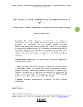 Modernidad Y Modernizaciones En El Siglo Xix, Revista Estudios Avanzados, ISSN 0718-5014, 25:1-19, Julio 2016