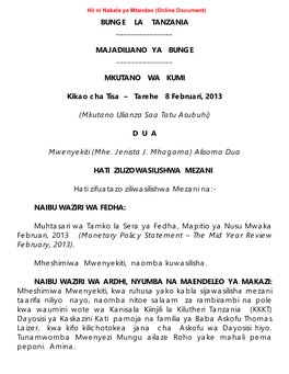 Hansard Ambayo Aliyasema: “This Book Is Written Using Curriculum Developed and Approved for the United Republic of Tanzania Ya Mwaka 2005