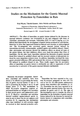 Studies on the Mechanism for the Gastric Mucosal Protection by Famotidine in Rats