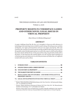 Property Rights in Cyberspace Games and Other Novel Legal Issues in Virtual Property