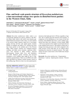 Scale Genetic Structure of Dysoxylum Malabaricum, a Late-Successional Canopy Tree Species in Disturbed Forest Patches in the Western Ghats, India