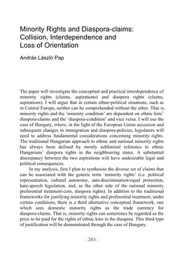 Minority Rights and Diaspora-Claims: Collision, Interdependence and Loss of Orientation