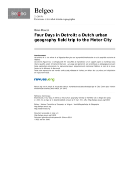 A Dutch Urban Geography Field Trip to the Motor City