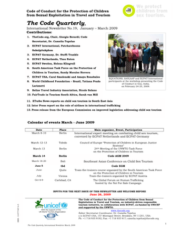 The Code Quarterly, International Newsletter No.19, January – March 2009 Contributions: 1
