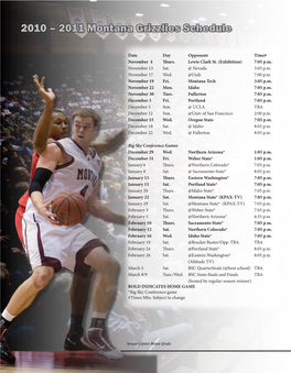 2010 – 2011 Montana Grizzlies Schedule