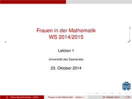 Frauen in Der Mathematik WS 2014/2015