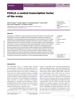 Downloaded from Bioscientifica.Com at 09/24/2021 09:36:43AM Via Free Access Review a GEORGES and Others Forkhead Box L2 in the Ovary 52:1 R18