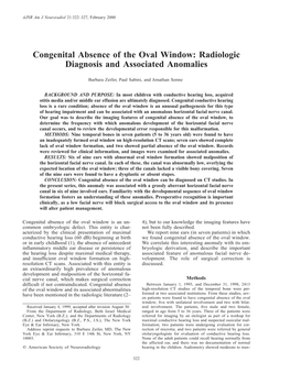 Congenital Absence of the Oval Window: Radiologic Diagnosis and Associated Anomalies