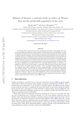 Arxiv:1707.05213V4 [Cs.SI] 28 Sep 2017 Called Nodes), Which Can Represent Either Physical Or Abstract Entities[New03, NBW11]