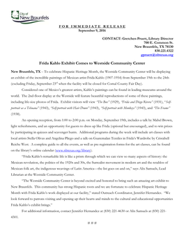 Frida Kahlo Exhibit Comes to Westside Community Center