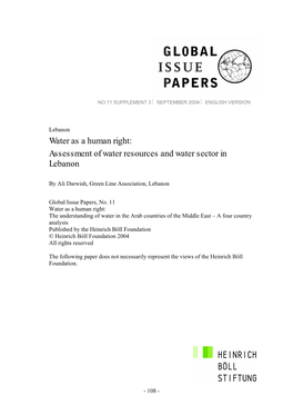 Assessment of Water Resources and Water Sector in Lebanon