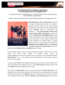 Pop Sensation Fifth Harmony Announces the 2015 Reflection: the Summer Tour