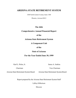 The 46Th Comprehensive Annual Financial Report of the Arizona State Retirement System