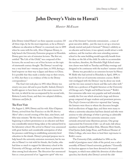 John Dewey's Visits to Hawai'i