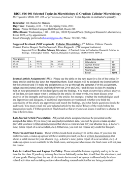 Cellular Microbiology Prerequisites: BIOL 305, 306, Or Permission of Instructor