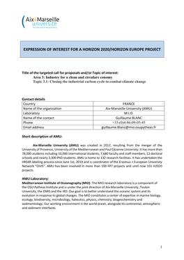 Expression of Interest for a FP7 Project