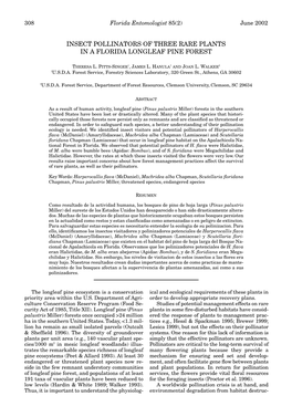 Insect Pollinators of Three Rare Plants in a Florida Longleaf Pine Forest