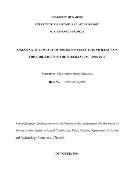 Assessing the Impact of 2007/08 Post Election Violence on the Girl Child In