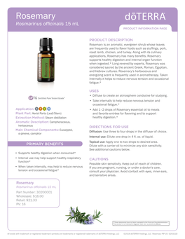 Rosemary Rosmarinus Officinalis 15 Ml PRODUCT INFORMATION PAGE