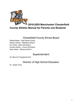 2019-2020 Manchester/ Chesterfield County Athletic Manual for Parents and Students