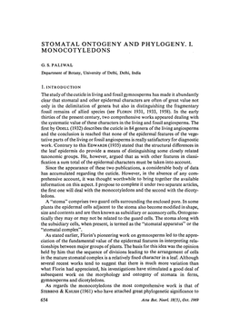 Stomatal Ontogeny and Phylogeny. I. Monocotyledons