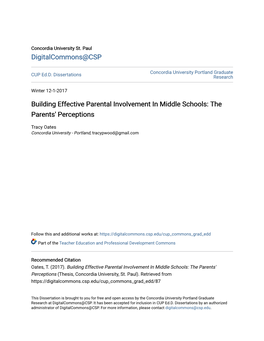 Building Effective Parental Involvement in Middle Schools: the Parents' Perceptions