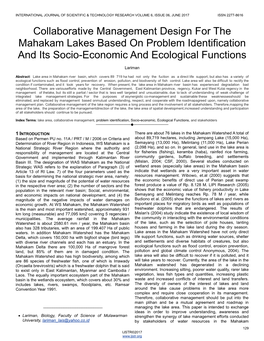 Collaborative Management Design for the Mahakam Lakes Based on Problem Identification and Its Socio-Economic and Ecological Functions