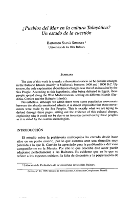 ¿Pueblos Del Mar En La Cultura Talayótica? Un Estado De La Cuestión