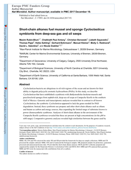 Short-Chain Alkanes Fuel Mussel and Sponge Cycloclasticus Symbionts from Deep-Sea Gas and Oil Seeps