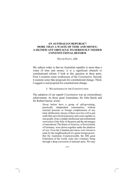 An Australian Republic? More Than a Waste of Time and Money: a Significant Obstacle to Seriously Needed Constitutional Reform