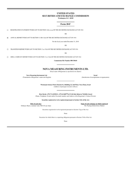 NOVA MEASURING INSTRUMENTS LTD. (Exact Name of Registrant As Specified in Its Charter)