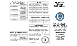 The 2020-2021 Fall Sports Calendar