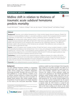 Midline Shift in Relation to Thickness of Traumatic Acute Subdural Hematoma