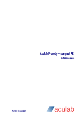 Aculab Prosody™ Compact PCI Installation Guide
