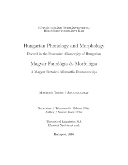 Hungarian Phonology and Morphology Magyar Fonológia És Morfológia