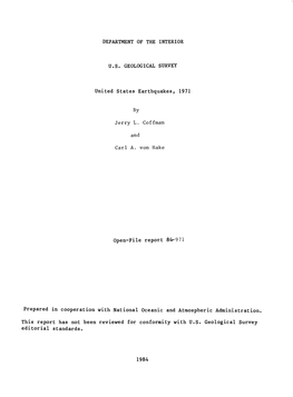 United States Earthquakes, 1971 Open-File Report 84-971 Prepared