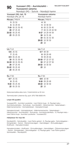 Aurinkolahti - 19.6.2017-13.8.2017 90 Vuosaaren Satama Nordsjö (M) - Solvik - Nordsjö Hamn Vuosaari (M), Lait