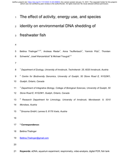 The Effect of Activity, Energy Use, and Species Identity on Environmental DNA Shedding of Freshwater Fish