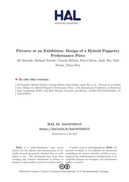 Design of a Hybrid Puppetry Performance Piece Ali Mazalek, Michael Nitsche, Claudia Rébola, Paul Clifton, Andy Wu, Nick Poirier, Firaz Peer