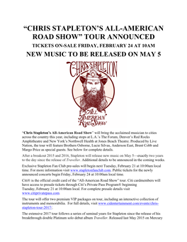 “Chris Stapleton's All-American Road Show” Tour Announced