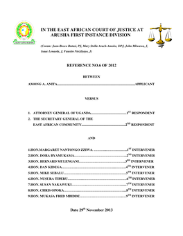 In the East African Court of Justice at Arusha First Instance Division